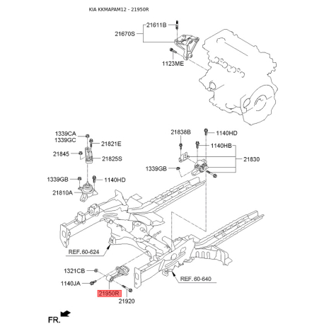 Подушка двигуна 21950-2K500 Mobis - 219502K500 - схема з каталогу 21950R, KKMAPAM12 219502K500