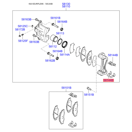 Пружина, колодки диского тормоза 58144-2F100 Mobis - 581442F100 - схема с каталога 58144B, KEURPLD06 581442F100