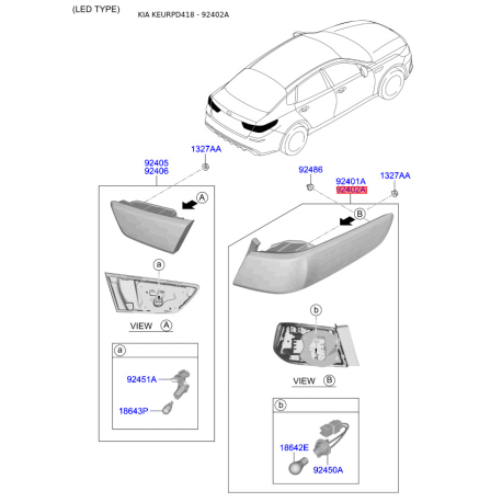 Ліхтар задній правий 92402-D4000 Mobis - 92402D4000 - схема з каталогу 92402A, KEURPD418 92402D4000