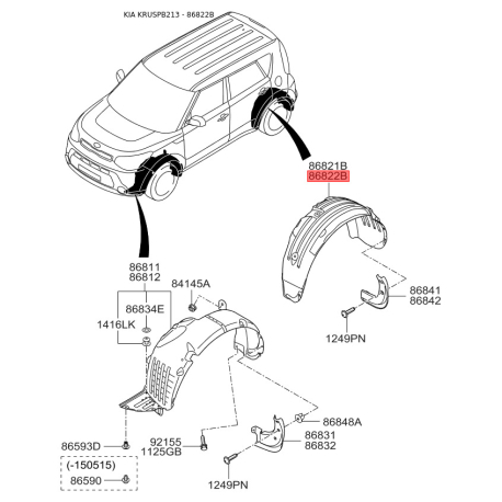 Обшивка (підкрилок), колісна ніша права 86822-B2000 Mobis - 86822B2000 - схема з каталогу 86822B, KRUSPB213 86822B2000