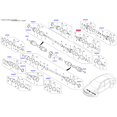 Шарнирный комплект приводного вала правый 49582-D4150 Mobis - 49582D4150 - схема с каталога 49505R, KEURPD418 49582D4150