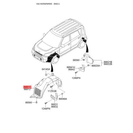 Обшивка (подкрылок), колесная ниша левая 86811-2K050 Mobis - 868112K050 - схема с каталога 86811, KKMAPAM08 868112K050