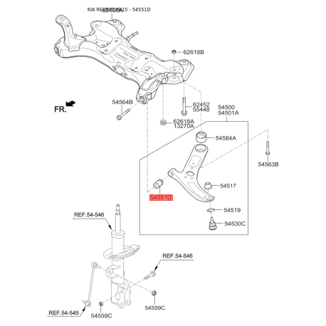Сайлентблок важеля нижній 54551-4L000 Mobis - 545514L000 - схема з каталогу 54551D, REURPDXR15 545514L000