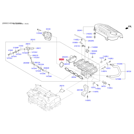 Прокладка впускного колектора 28312-2G000 Mobis - 283122G000 - схема з каталогу 35101, KEURPD418 283122G000