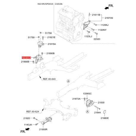 Подушка двигателя 21810-D4200 Mobis - 21810D4200 - схема с каталога 21810A, KRUSPD416 21810D4200