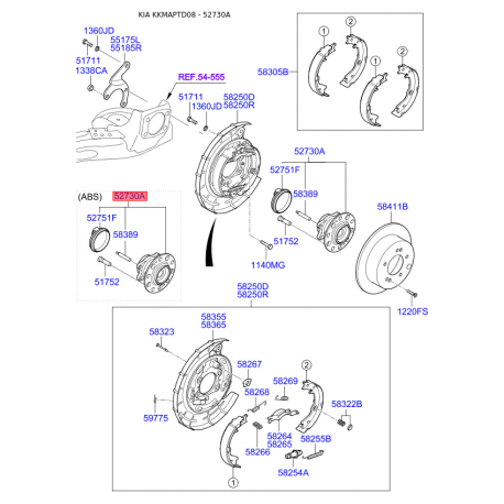 Маточина колеса 52730-1M000 Mobis - 527301M000 - схема з каталогу 52730A, KKMAPTD08 527301M000