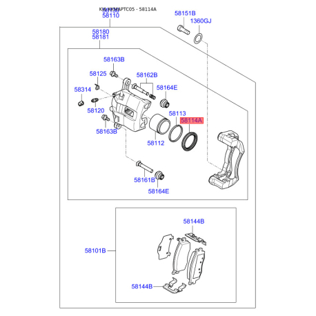 Чехол поршня суппорта 58114-1G000 Mobis - 581141G000 - схема с каталога 58114A, KKMAPTC05 581141G000