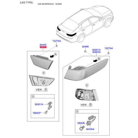 Фонарь задний правый 92404-D4051 Mobis - 92404D4051 - схема с каталога 92406, KEURPD418 92404D4051