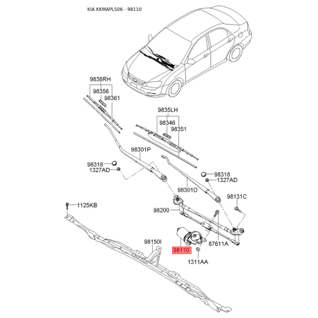 Двигун склоочисника лівий 98110-2F000 Mobis - 981102F000 - схема з каталогу 98110, KKMAPLS06 981102F000
