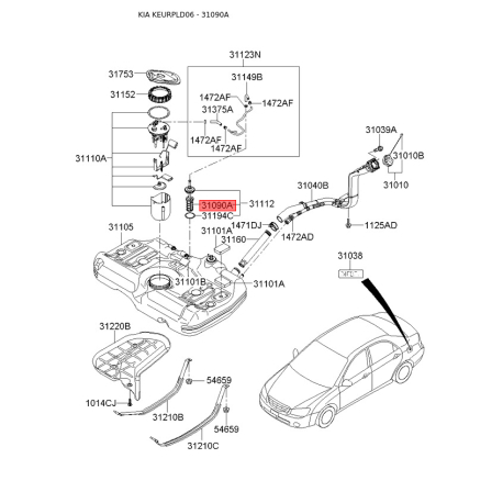 Прокладка датчик рівня палива 31090-2D900 Mobis - 310902D900 - схема з каталогу 31090A, KEURPLD06 310902D900