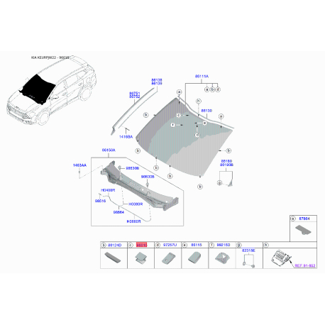 Кронштейн датчика запотевания ветрового стекла 96031-3N510 Mobis - 960313N510 - схема с каталога 96015, KEURPJW22 960313N510