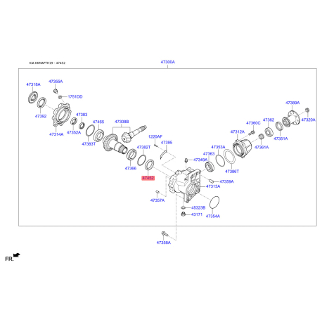 Манжета (сальник) раздаточной коробки 47423-24000 Mobis - 4742324000 - схема с каталога 47452, KKMAPTH19 4742324000