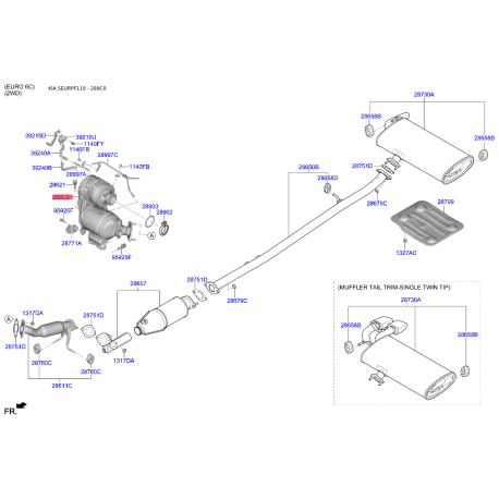 Каталізатор 289C0-2U040 Mobis - 289C02U040 - схема з каталогу 289C0, SEURPF119 289C02U040