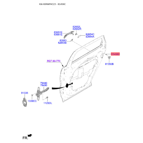 Защёлка (фиксатор) замка двери и крепление 81456-3K000 Mobis - 814563K000 - схема с каталога 81456C, KKMAPHC23 814563K000