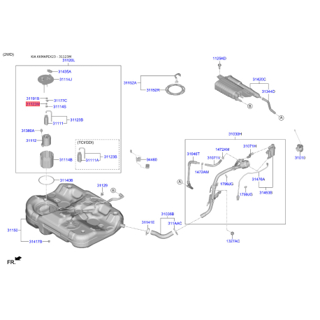 Кільце ущільнювальне паливної системи 31123-2J250 Mobis - 311232J250 - схема з каталогу 31123M, KKMAPEX23 311232J250
