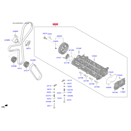 Постіль розподільчого вала (блок розподільчих валів) 24400-2U011 Mobis - 244002U011 - схема з каталогу 24410F, SEURPHW22 244002U011