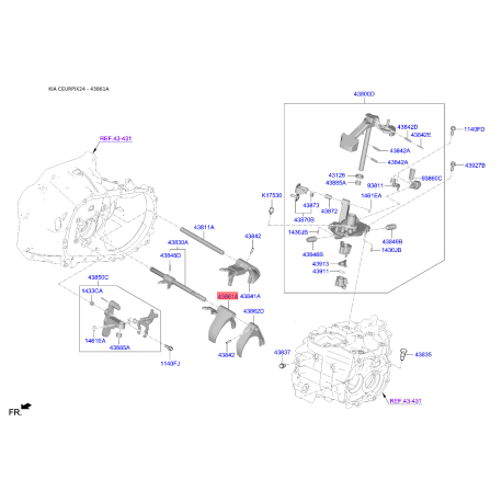 Вилка переключения передач 43861-26600 Mobis - 4386126600 - схема с каталога 43861A, CEURPIX24 4386126600