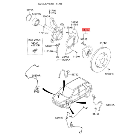 Ступица колеса 51750-2E100 Mobis - 517502E100 - схема с каталога 51750, SEURPFQZ07 517502E100