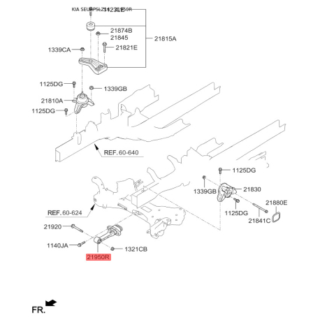 Подушка двигателя 21950-2S100 Mobis - 219502S100 - схема с каталога 21950R, SEURPSLZ14 219502S100