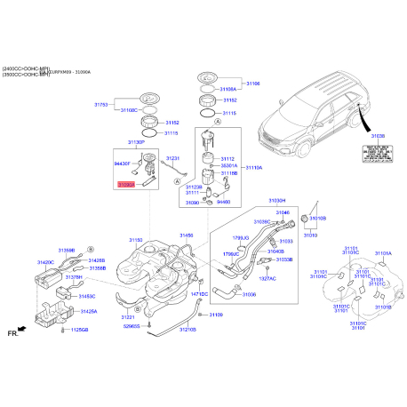 Прокладка, датчик уровня топлива 31090-2D100 Mobis - 310902D100 - схема с каталога 31090A, KEURPXM09 310902D100