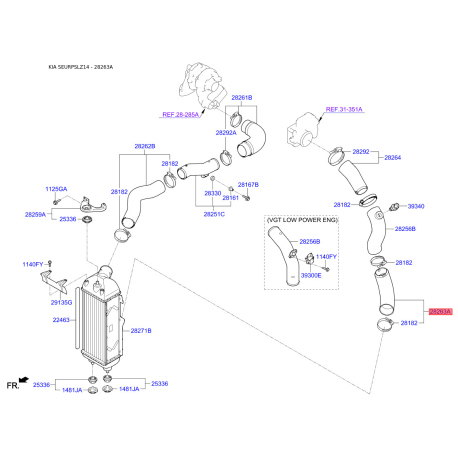 Шланг (патрубок) компресора 28263-2F451 Mobis - 282632F451 - схема з каталогу 28263A, SEURPSLZ14 282632F451