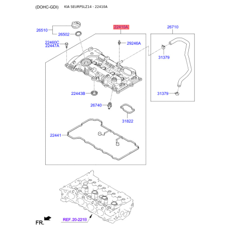 Крышка головки цилиндра 22410-2F002 Mobis - 224102F002 - схема с каталога 22410A, SEURPSLZ14 224102F002