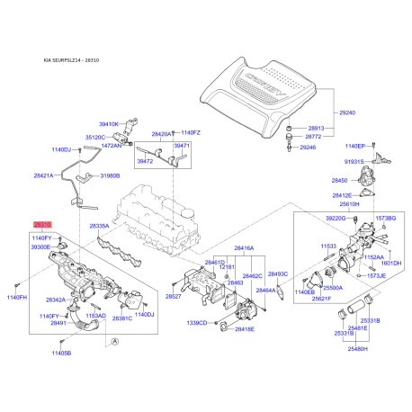 Коллектор впускной 28310-2F011 Mobis - 283102F011 - схема с каталога 28310, SEURPSLZ14 283102F011