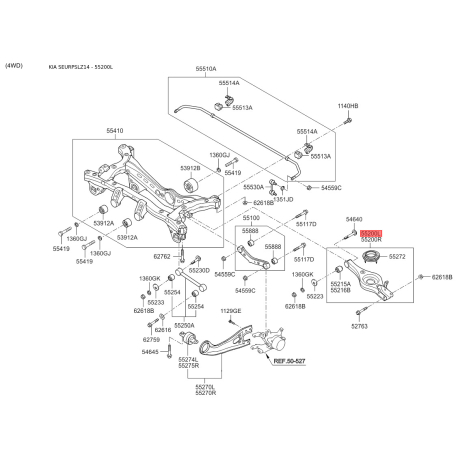 Важіль задньої підвіски лівий нижній (під пружину) 55210-2S200 Mobis - 552102S200 - схема з каталогу 55200L, SEURPSLZ14 552102S200