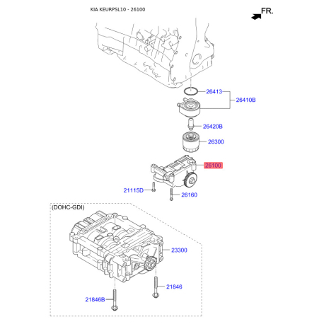 Масляный насос 21310-2F301 Mobis - 213102F301 - схема с каталога 26100, KEURPSL10 213102F301