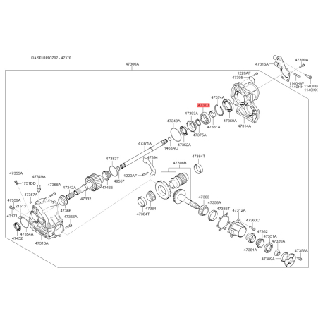 Підшипник роздавальної коробки 47370-39010 Mobis - 4737039010 - схема з каталогу 47370, SEURPFQZ07 4737039010