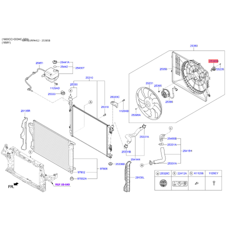 Додатковий резистор, вентилятор кондиціонера 25385-1U000 Mobis - 253851U000 - схема з каталогу 25385B, KEURPA412 253851U000