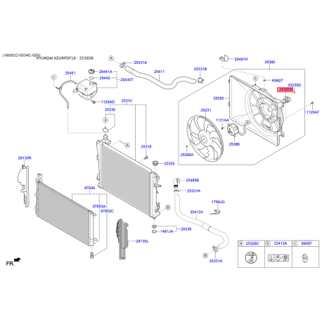Додатковий резистор, вентилятор кондиціонера 25385-3Z000 Mobis - 253853Z000 - схема з каталогу 25385B, KEURPDF18 253853Z000