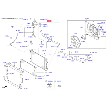 Шланг радіатора нижній 25410-D3000 Mobis - 25410D3000 - схема з каталогу 25410L, SRUSPF119 25410D3000