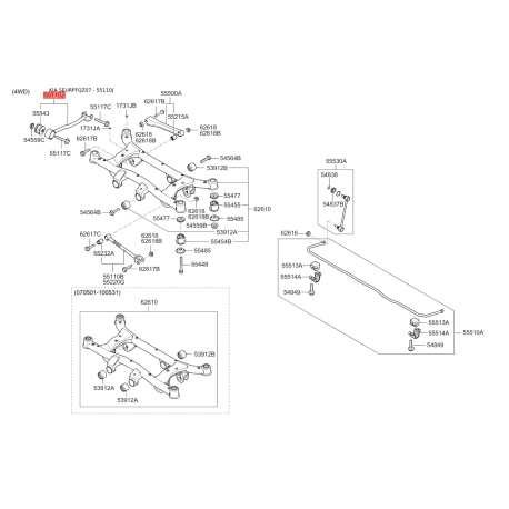 Тяга задней подвески продольная левая 55110-2E002 Mobis - 551102E002 - схема с каталога 55110J, SEURPFQZ07 551102E002