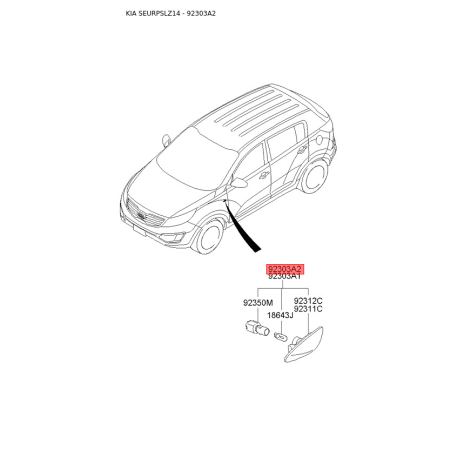 Лампа накаливания, фонарь указателя поворота правая 92304-3S000 Mobis - 923043S000 - схема с каталога 92303A2, SEURPSLZ14 923043S000