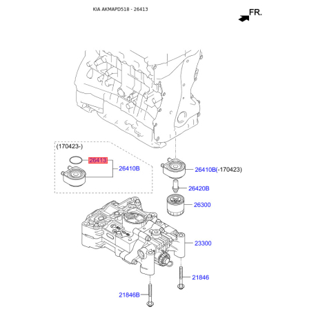 Уплотняющее кольцо, масляный радиатор 26413-2G000 Mobis - 264132G000 - схема с каталога 26413, AKMAPD518 264132G000