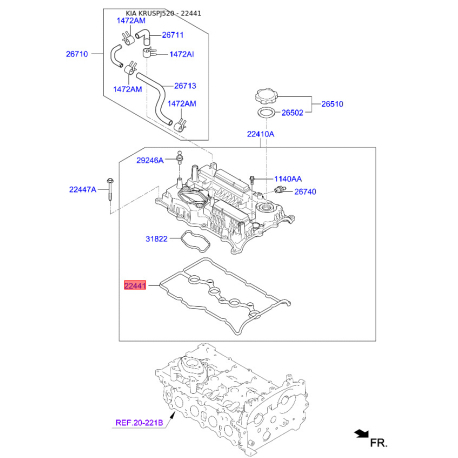 Прокладка клапанної кришки 22441-2GGA1 Mobis - 224412GGA1 - схема з каталогу 22441, KRUSPJ520 224412GGA1