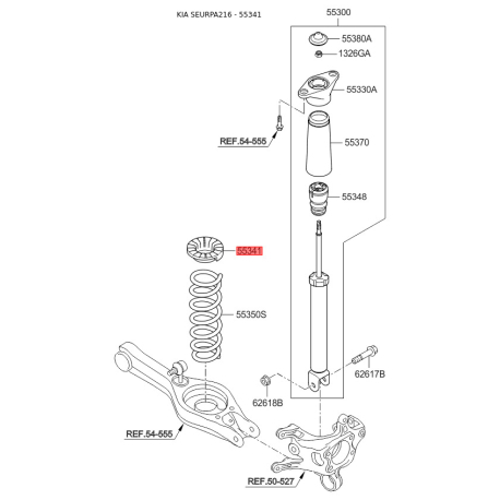 Прокладка задньої пружини верхня 55341-2L000 Mobis - 553412L000 - схема з каталогу 55341, SEURPA216 553412L000