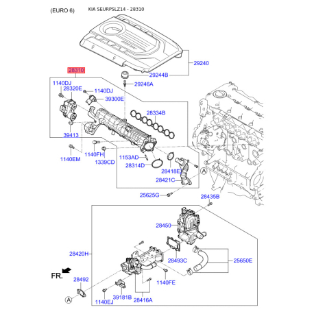Коллектор впускной 28310-2B600 Mobis - 283102B600 - схема с каталога 28310, SEURPSLZ14 283102B600