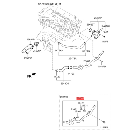 Шланг (патрубок) системы охлаждения 25457-2E000 Mobis - 254572E000 - схема с каталога 28483, KRUSPB216 254572E000