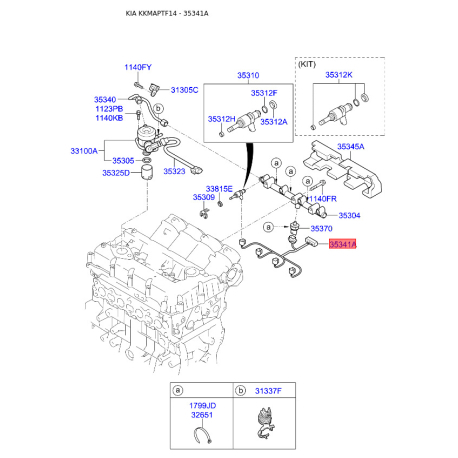 Проводка (жгут, коса) топливной рампы 35341-2G001 Mobis - 353412G001 - схема с каталога 35341A, KKMAPTF14 353412G001