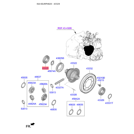 Підшипник, диференціал 43329-23010 Mobis - 4332923010 - схема з каталогу 43329, KEURPH820 4332923010