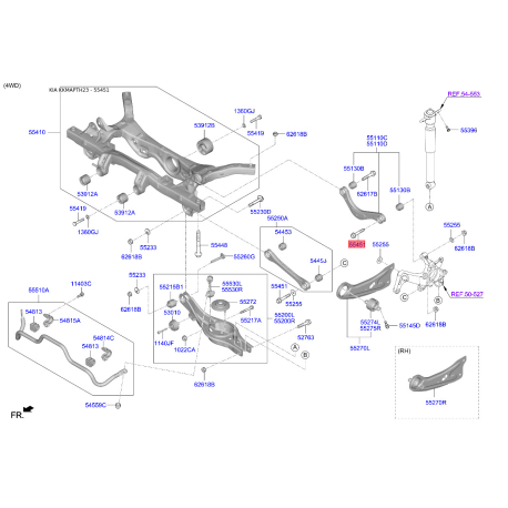 Болт передней поперечной тяги заднего подрамника 62617-2B000 Mobis - 626172B000 - схема с каталога 55451, KKMAPTH23 626172B000