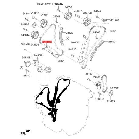 Планка заспокійника, ланцюг приводу 24810-3CGA2 Mobis - 248103CGA2 - схема з каталогу 24810B, AEURPC615 248103CGA2