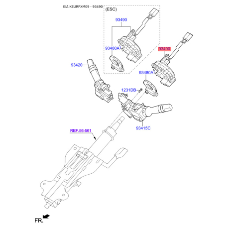 Витая пружина, подушка безопасности 93490-2P170 Mobis - 934902P170 - схема с каталога 93490, KEURPXM09 934902P170