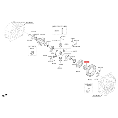 Подшипник дифференциала АКПП 45829-3B400 Mobis - 458293B400 - схема с каталога 45737B, KRUSPC515 458293B400