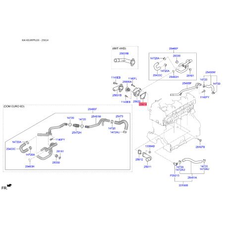 Прокладка термостату 25614-4A700 Mobis - 256144A700 - схема з каталогу 25614, KEURPPU20 256144A700