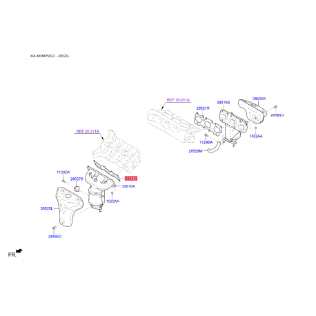 Прокладка, впускной / выпускной коллектор левая 28521-3C702 Mobis - 285213C702 - схема с каталога 28521L, AKMAPS922 285213C702