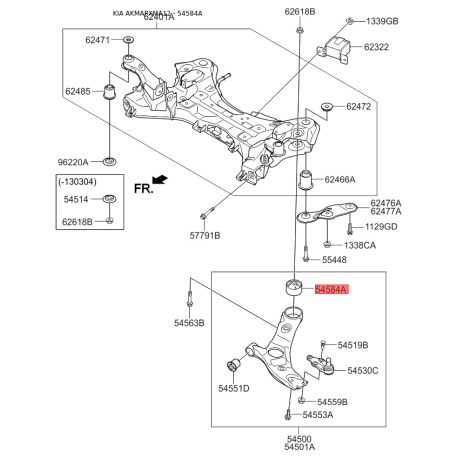 Сайлентблок рычага подвески нижний 54584-2W000 Mobis - 545842W000 - схема с каталога 54584A, AKMAPXMA12 545842W000