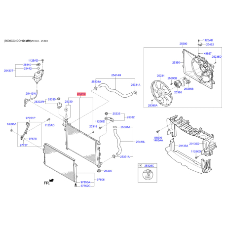 Радиатор охлаждения двигателя 25310-C5180 Mobis - 25310C5180 - схема с каталога 25310, KRUSPC518 25310C5180